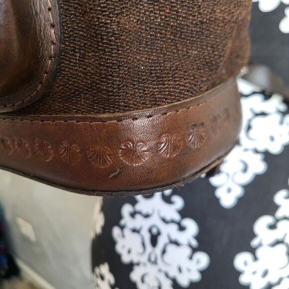Handmade Tooled Leather and Canvas Crafted Southwestern Stitched Mini Backpack main image 2